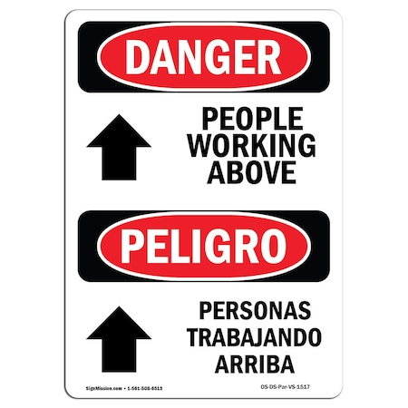 Signmission OSHA Sign, People Working Above Bilingual, 14in X 10in Rigid Plastic, 10" W, 14" L, Spanish OS-DS-P-1014-VS-1517